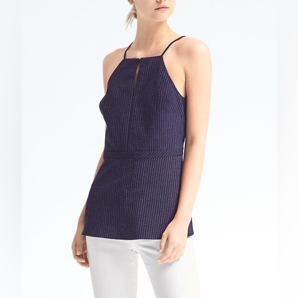 EUC Banana Republic Peplum Top Navy Pinstripe Women’s Size 0